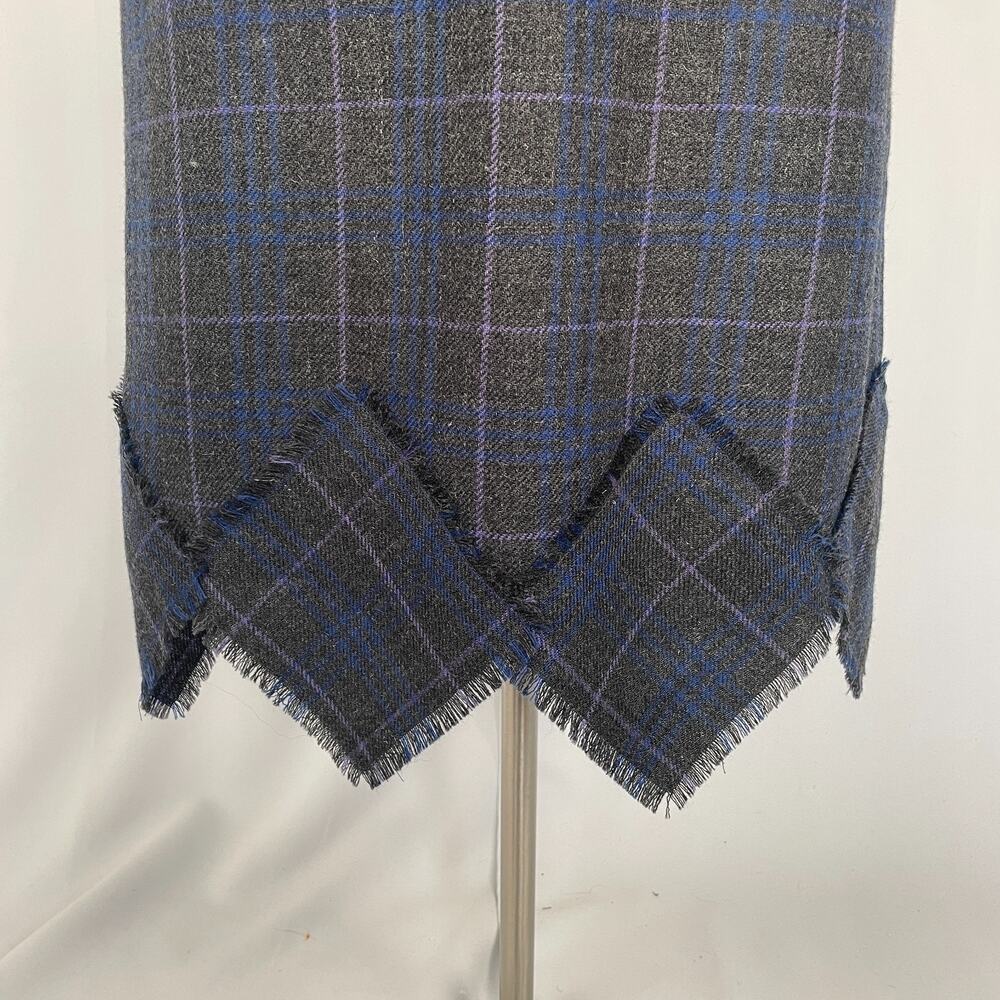 Vintage Midi Skirt Size 8 Grey Blue Plaid Tartan Wool Asymmetrical Academia 90s - Picture 3 of 14